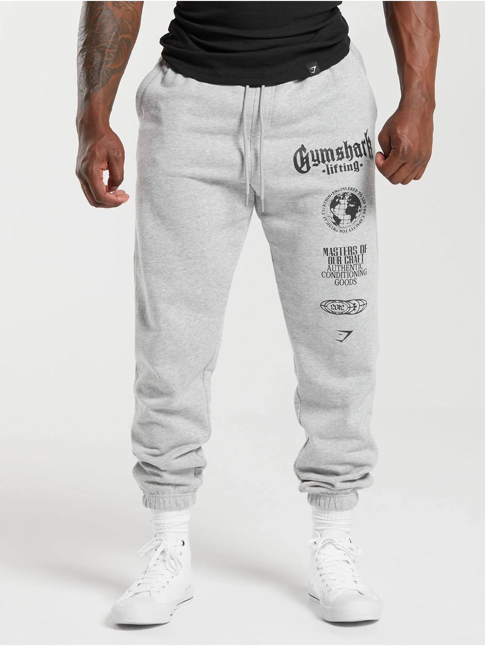 Gymshark Light Gray Graphic Joggers with Black Print